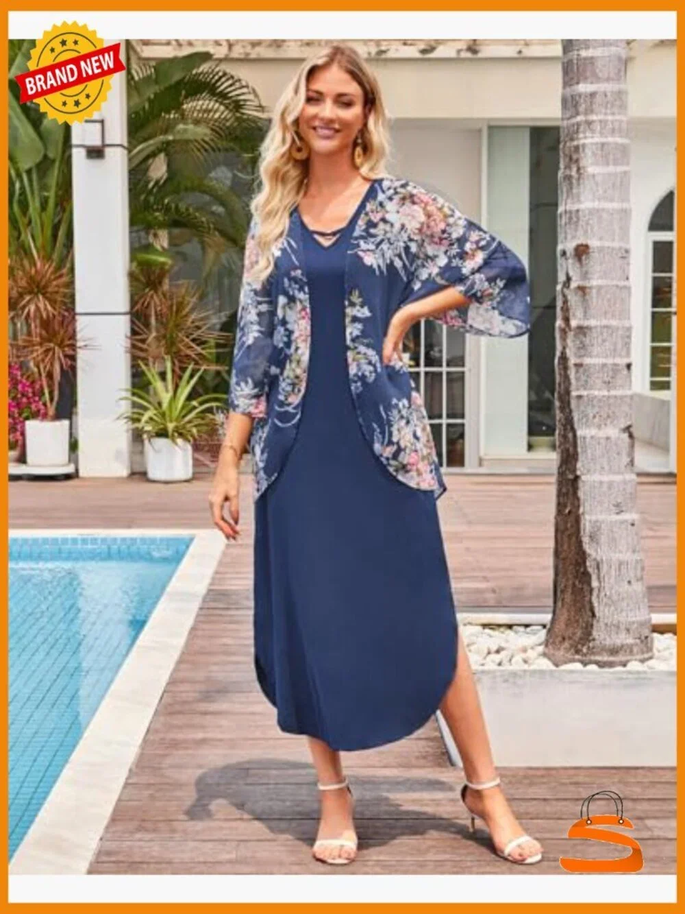 Sleeveless Maxi Dress Set with Cover Up V-Neck Flowy